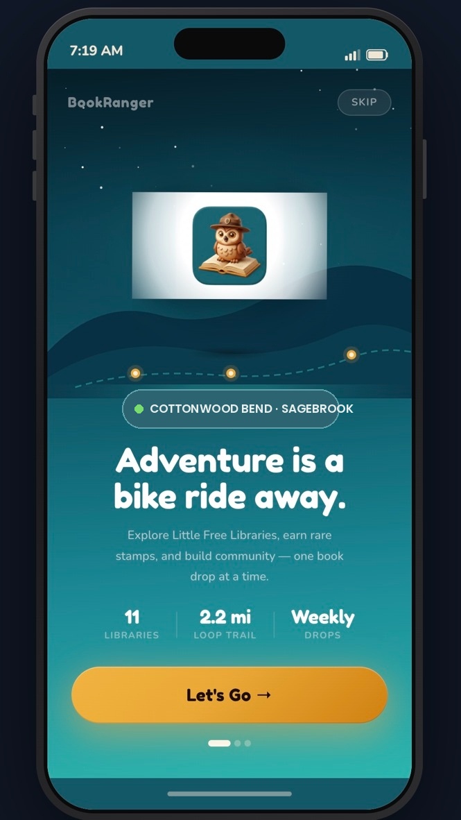 Onboarding — three screens into the trail.
