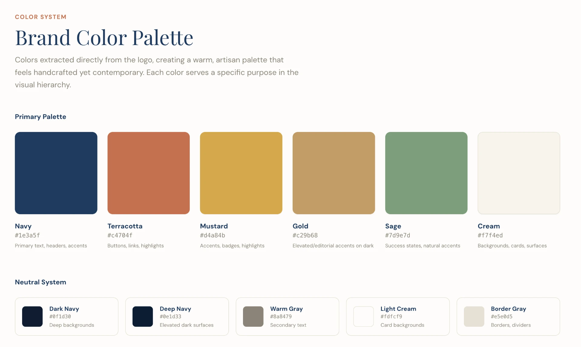 Colour system — primary palette and neutral tokens.